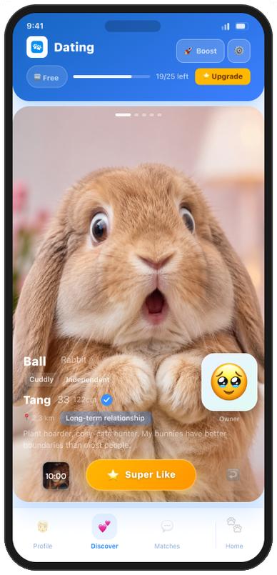 Free tier — Dating screen with daily swipe limit